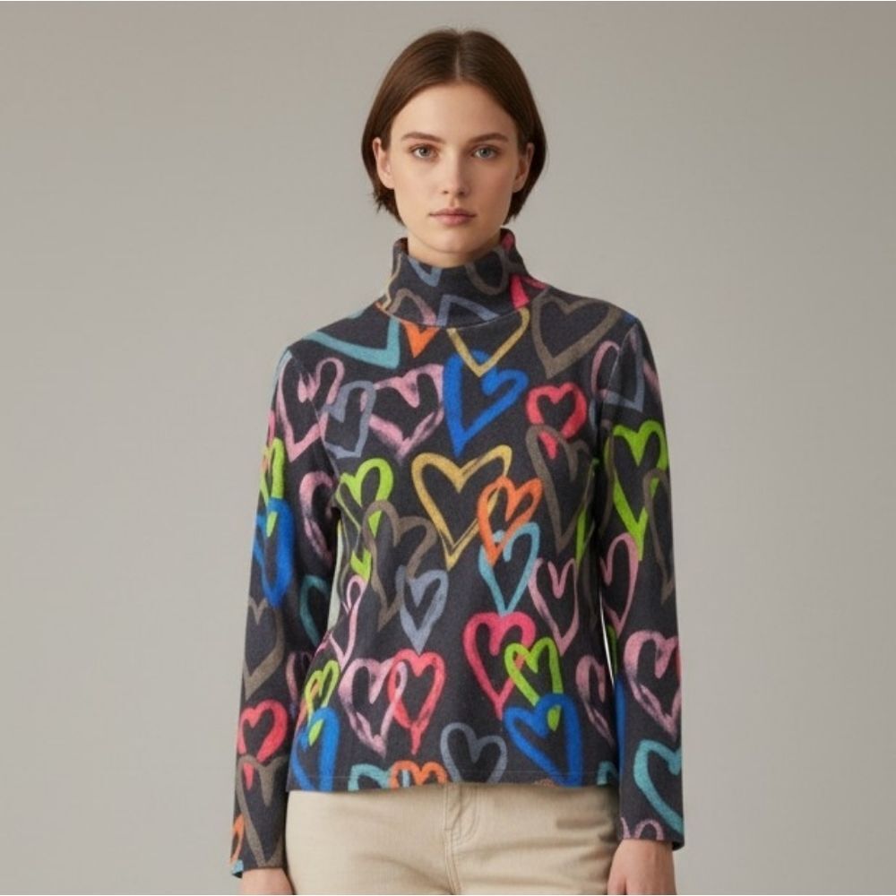 Funsport Colorful Heart Pattern Turtleneck Sweater